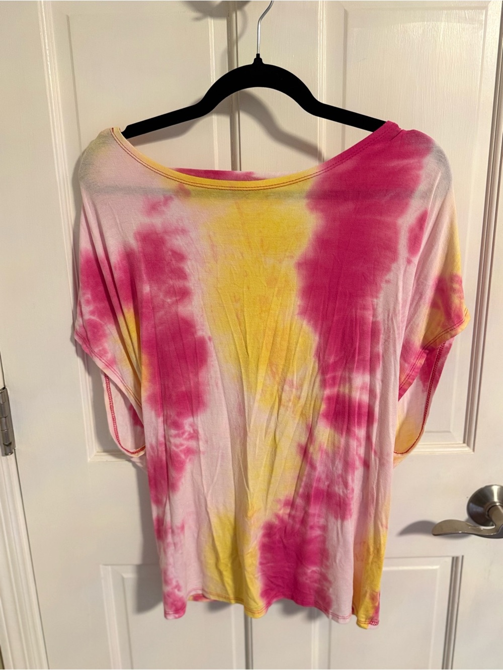Women's Tie-Dye Short Sleeve Top - Pink & Yellow